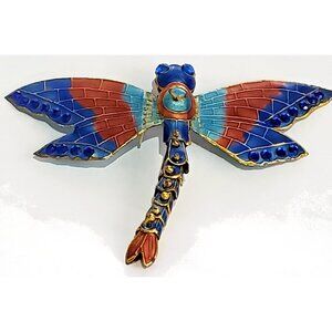 DRAGONFLY Spring Christmas ORNAMENT cloisonne enamel articulated blue rust 2.5"L